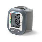 Medline wrist blood pressure monitor display showing clear readings for quick checks