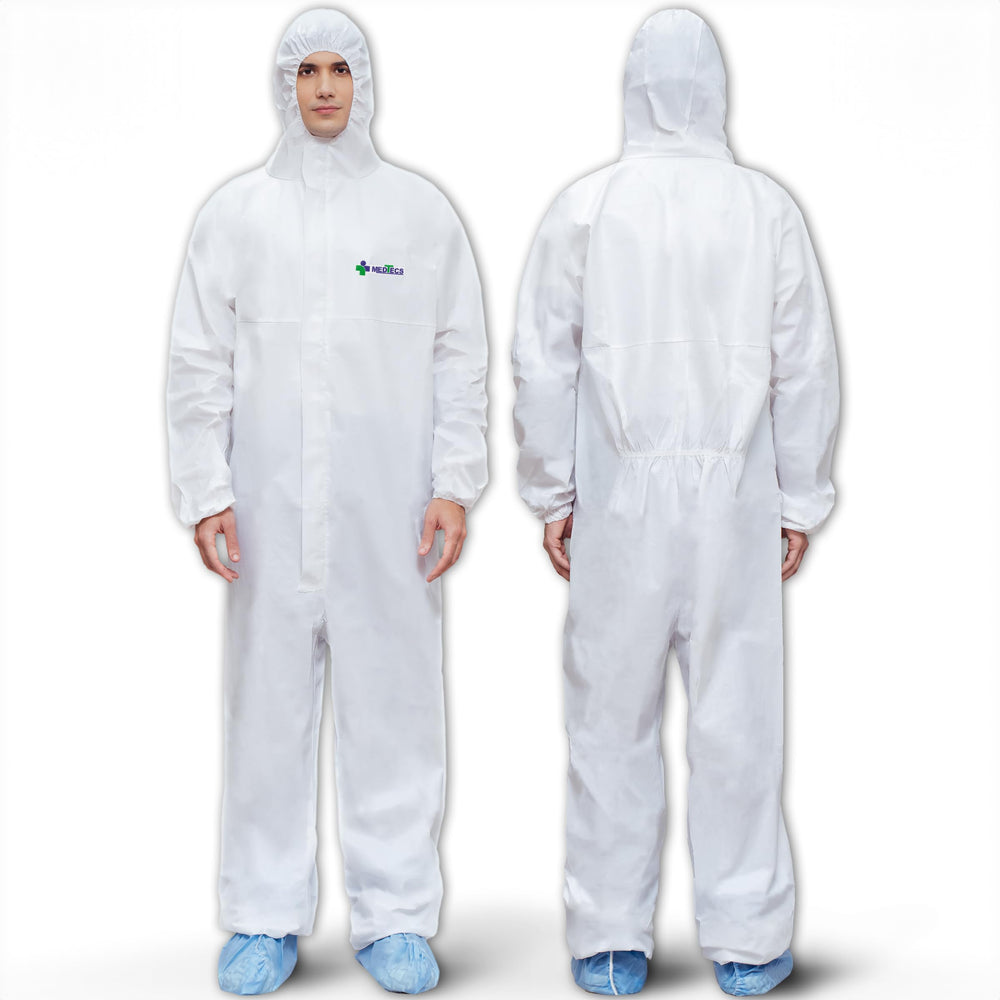 Medtecs hazmat suit hood with elastic to seal the head area for safer protection.