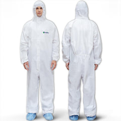 Medtecs hazmat suit hood with elastic to seal the head area for safer protection.