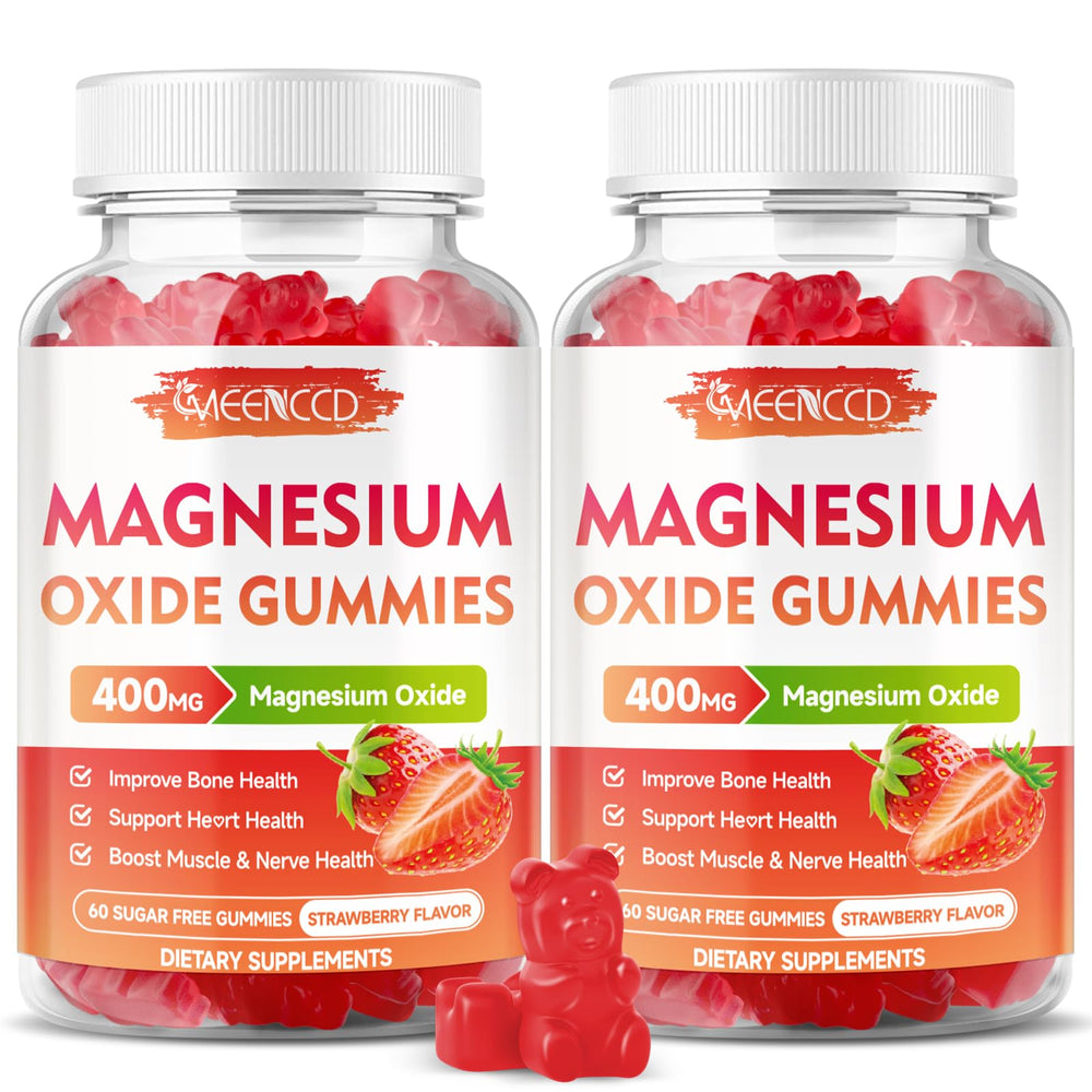 MEENCCD Magnesium Oxide Gummies bottle showing 400 mg per chew for daily support