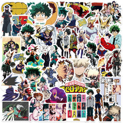 Meet Holiday My Hero Academia stickers on laptop cover, vibrant durable vinyl for daily use.