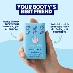 Megababe Bidet Bar rich-lather close-up, creamy texture helps a gentle cleanse.