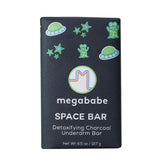 Megababe Space Bar packaging with eco-friendly wrap and clean design.