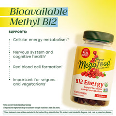 MegaFood B12 Energy Gummies cranberry texture close-up highlighting natural flavor
