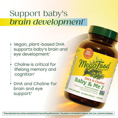 MegaFood Baby & Me 2 algae DHA vegan formula with clean ingredients.