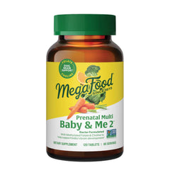 MegaFood Baby & Me 2 prenatal bottle front for prenatal nutrition support