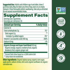 Close-up of MegaFood C Defense gummy, real-food ingredients in a tasty chewable.