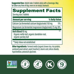 MegaFood Calcium and Magnesium bottle nutrition facts, allergen-free formulation.