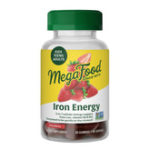 MegaFood Iron Energy Gummies packaging shows strawberry flavor for daily energy support.