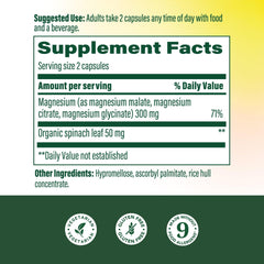 MegaFood Magnesium capsules closeup shows glycinate, citrate, and malate