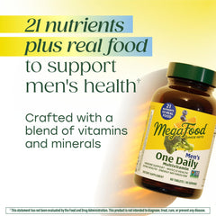 megafood one daily men's multivitamin bottle open showing 90 servings for value