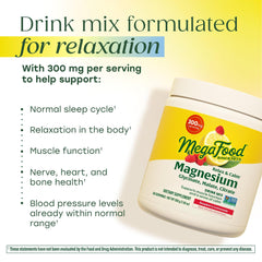 Close-up of MegaFood Relax + Calm label showing three magnesium forms