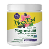 MegaFood Relax + Calm magnesium powder bottle with allergen-free formula for daily comfort.