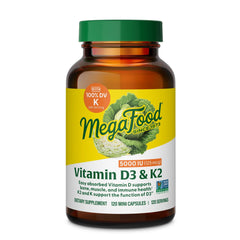 MegaFood Vitamin D3 5000 IU bottle and label, signaling bone and immune support