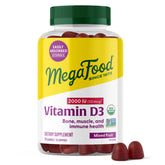 MegaFood Vitamin D3 Gummies bottle shows 2000 IU formula for immune and bone support.