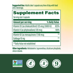 Close-up of MegaFood Vitamin D3 + K2 bottle with label for informed daily use