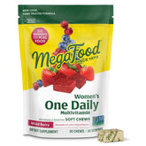 MegaFood Women’s Multivitamin Soft Chews bottle in mixed berry flavor for daily nutrition.