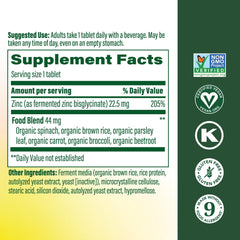 MegaFood Zinc tablets close-up highlighting high potency fermented formula.