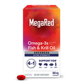 MegaRed Advanced 4in1 omega-3 bottle on a clean surface, highlighting daily softgel dose.