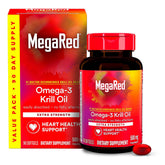 MegaRed Antarctic Krill Oil bottle with softgels for daily heart health support.