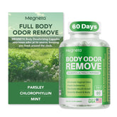 MEGNETA body deodorizing supplement bottle promotes all-day freshness