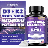 MEGNETA high-potency D3 K2 bottle highlighting bone support and daily wellness.