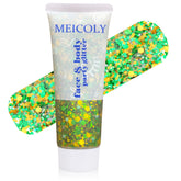 MEICOLY gold-green face glitter for a bold Mardi Gras look
