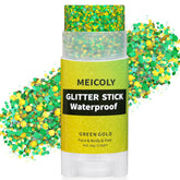 MEICOLY gold-green face glitter stick adds bold shimmer for St Patrick's Day looks.