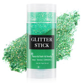 MEICOLY Green Face Glitter Stick applied for precise, fast sparkle on the skin.