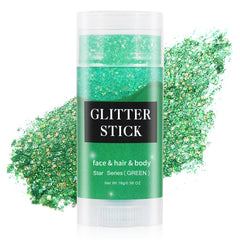 MEICOLY Green Face Glitter Stick applied for precise, fast sparkle on the skin.