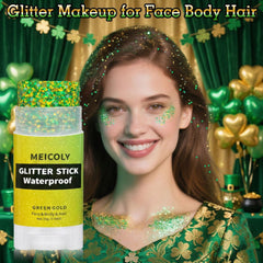 MEICOLY green-gold hair glitter stick enhances festival styles with easy, mess-free application.
