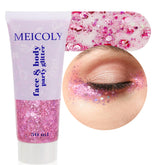 MEICOLY Valentine Pink face glitter adds holographic shine for concerts