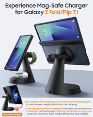 Meifigno magnetic wireless charger side view demonstrates secure magnet alignment for easy setup.