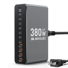 MEKIOJEO 12-port charging station front view showing 12 ports for versatile power.