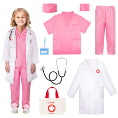 Meland doctor costume pink scrubs and coat for imaginative play