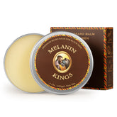 Melanin Kings beard balm jar closeup showing creamy texture for soft beard