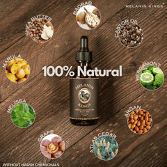 Melanin Kings Beard Oil application on hand demonstrates silky texture and ease