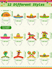 Melisheer sombrero-motif headbands showcase tacos and guitars for lively celebrations.