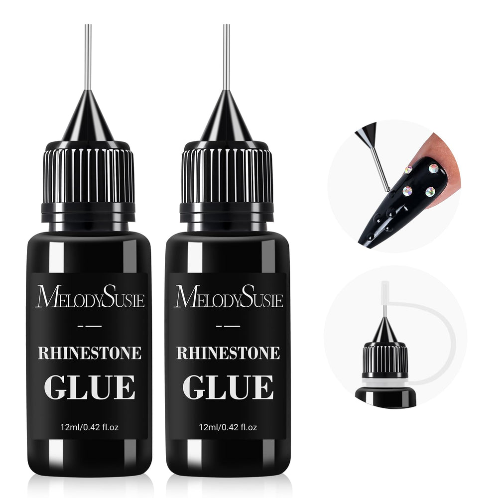 MelodySusie 2Pcs Rhinestone Glue bottle for secure nail gems.