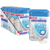 Mentos Always White bottle front with peppermint gum for fresh breath.