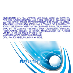 Mentos Always White packaging back featuring xylitol-sugar-free formula notice.