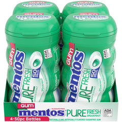 Close-up of Mentos Pure Fresh spearmint gum piece.