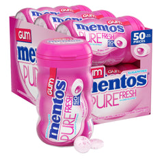 Mentos Pure Fresh gum bottle setup for convenient daily freshness.