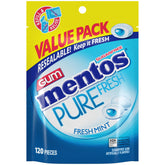 Mentos Pure Fresh gum in a resealable bulk bag showing long-lasting mint flavor.