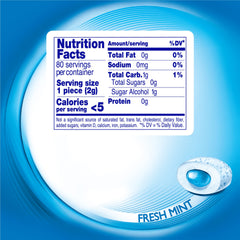 Mentos Pure Fresh gum bottle back shows xylitol emphasis and packaging details.