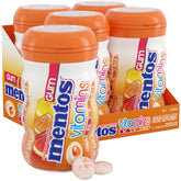 Mentos Vitamins Gum Citrus bottles, vitamin-fortified and sugar-free for on-the-go refreshment.