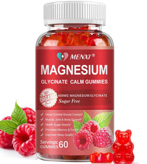 MENXI Magnesium Gummies bottle with 60 raspberry chews for daily calm and muscle comfort.