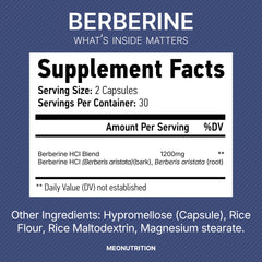 Meo Nutrition Berberine 1200mg label Eurofins testing highlights quality and purity