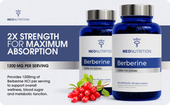 Meo Nutrition Berberine 1200mg vegan formula line conveys clean plant-based capsules