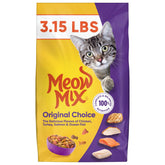 Meow Mix Original Choice bag front highlights balanced adult cat nutrition.